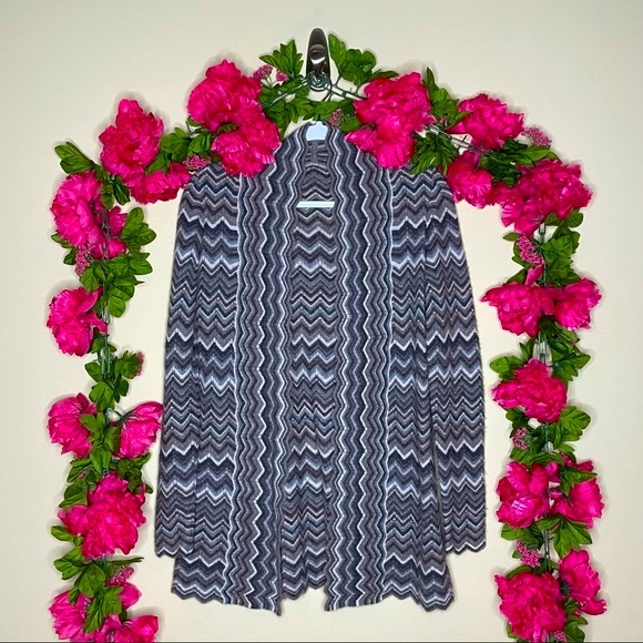 Kinross Cashmere Sweaters - Kinross Cashmere Brown Multicolor Chevron Cashmere Open Front Cardigan
